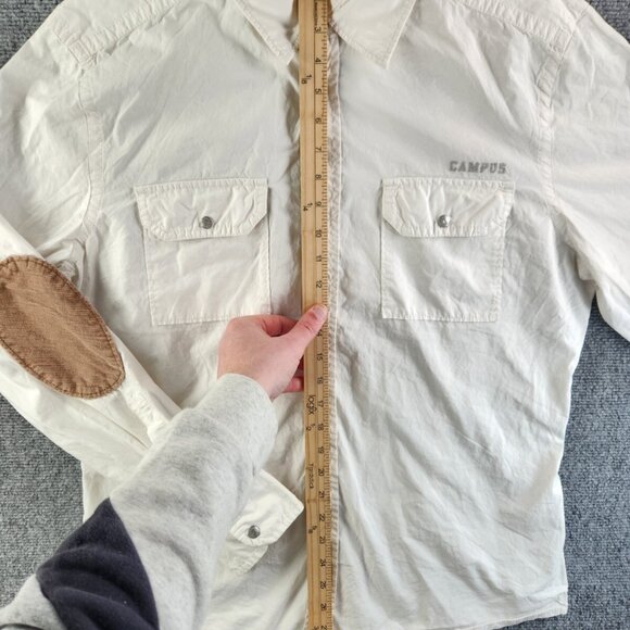 VTG Campus By Marc O Polo XL Germany Made Snap Up Long Sleeve Elbow Patch White - Picture 13 of 16